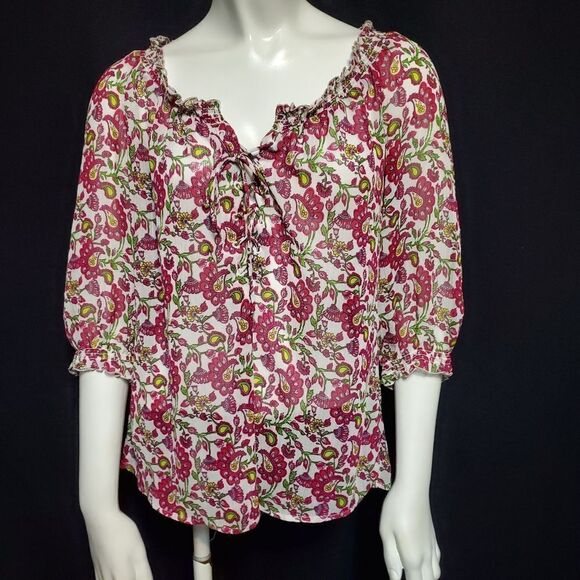 Old Navy Pink, Green, & White Sheer Top (S) - Picture 2 of 5